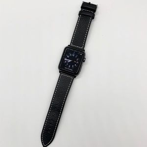 Apple 42mm/4mm Watch Black Leather Band